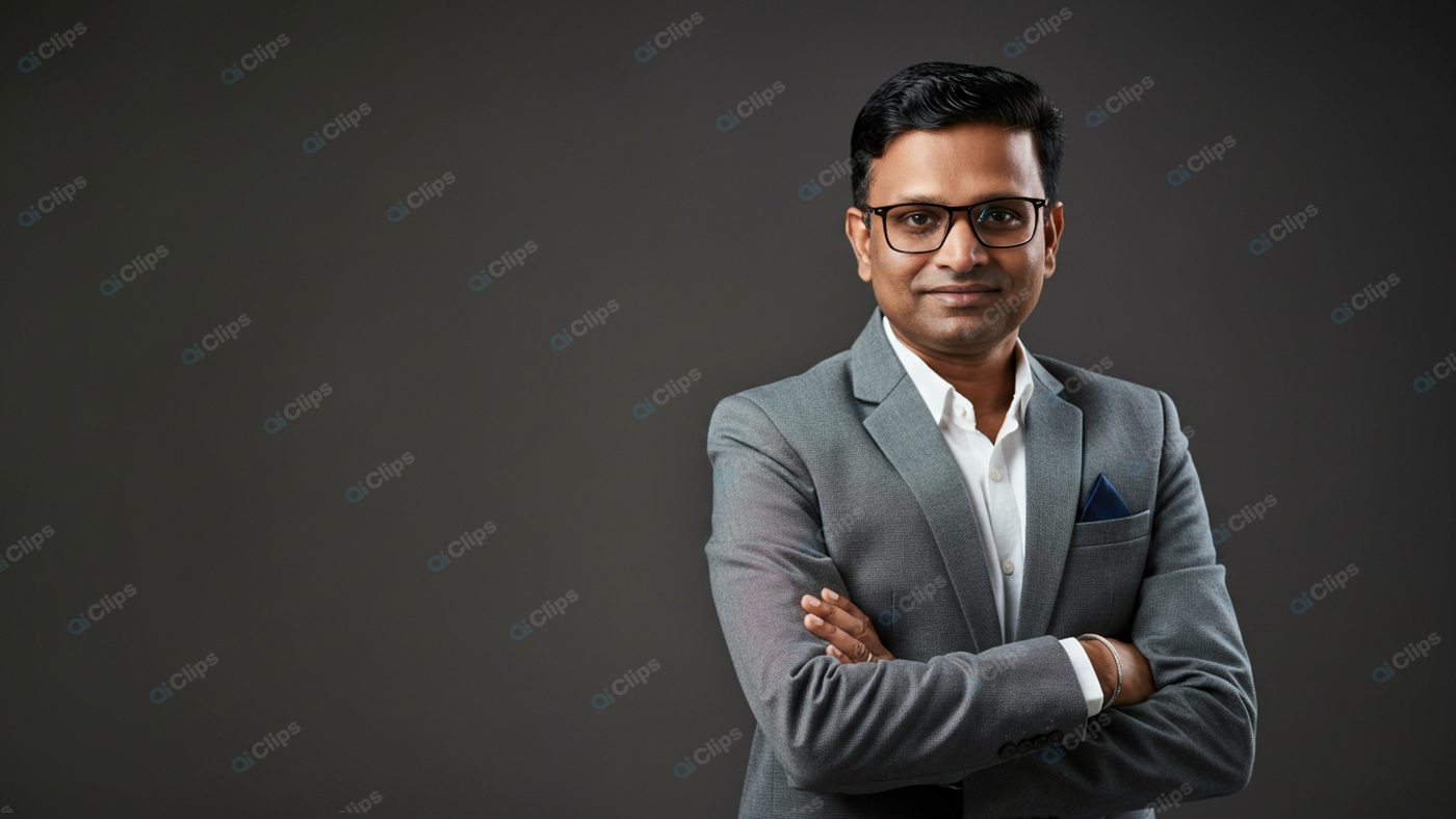 Confident Business Professional in Gray Suit and Glasses