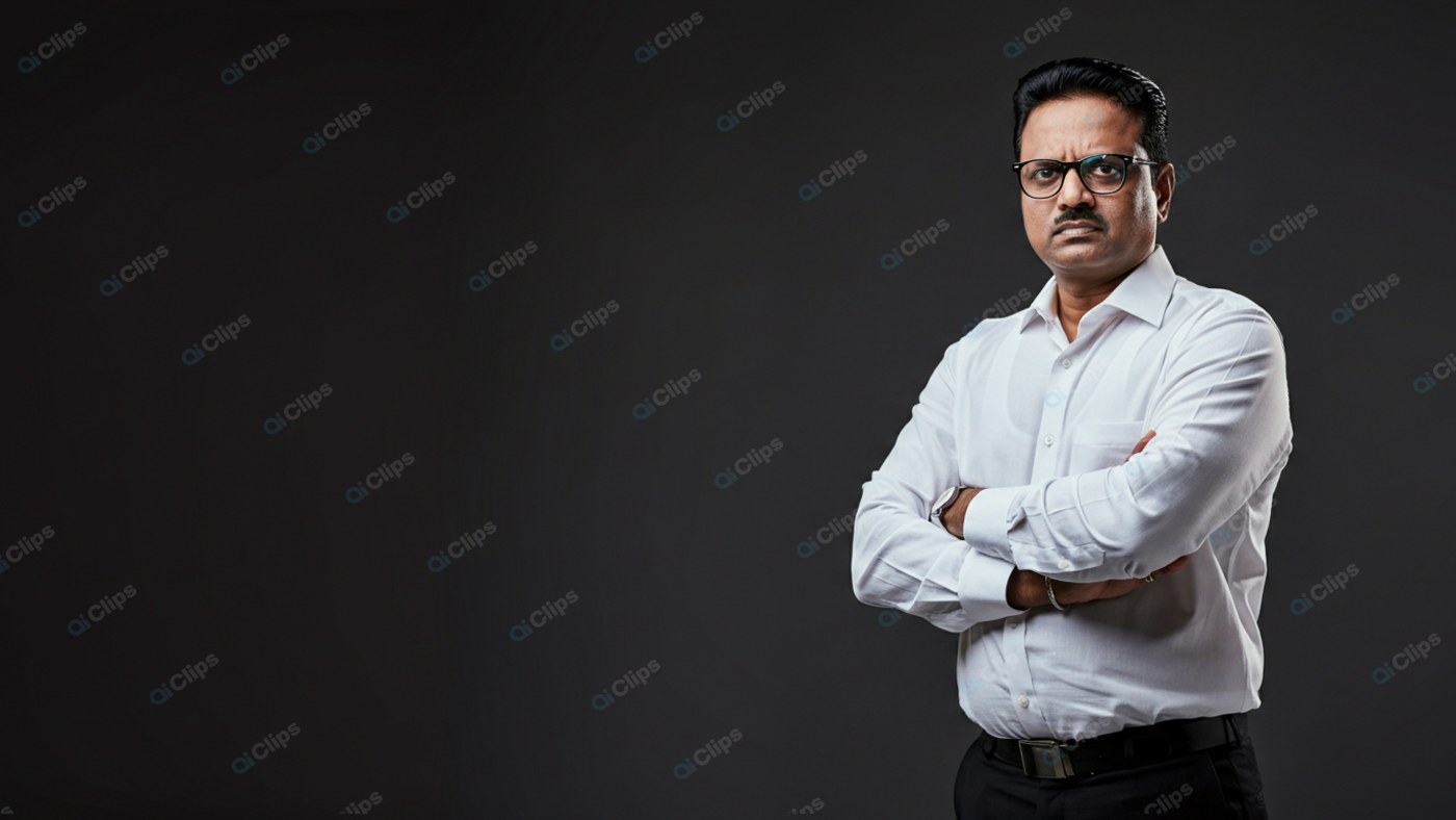 Professional Man in White Shirt with Crossed Arms on Dark Background