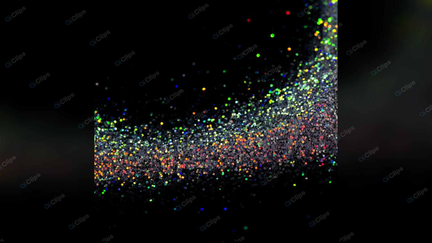 Colorful Glittering Abstract Light Particles on Black Background