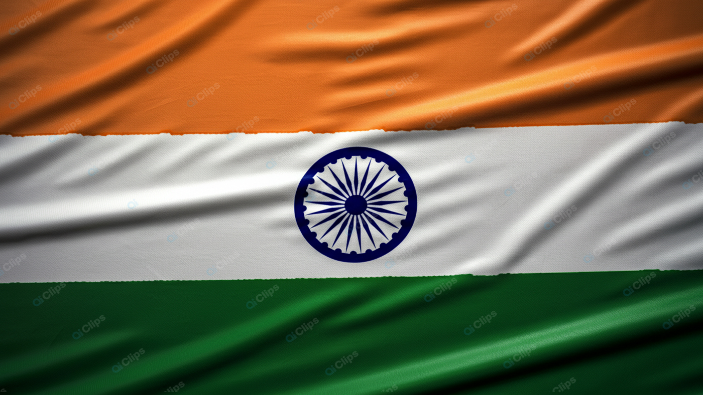 Close-Up of the Indian National Flag Waving in the Wind
