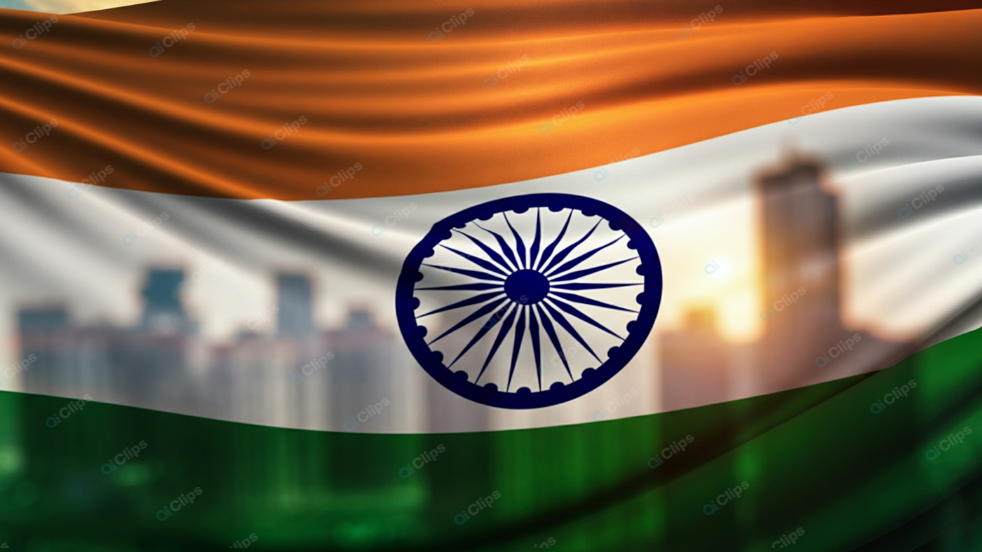 Indian Flag with City Skyline in Background