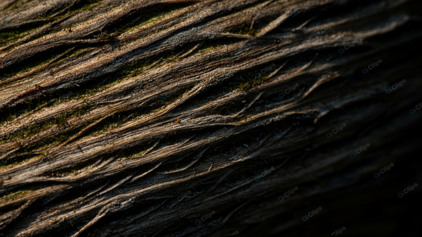 Close-Up of Textured Tree Bark with Moss