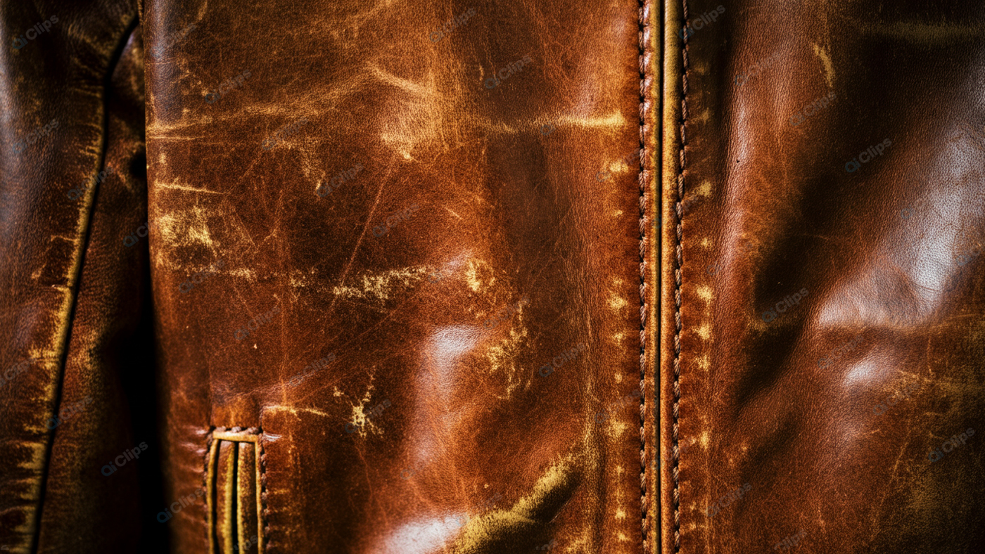 Aged Leather Jacket Texture Close-Up