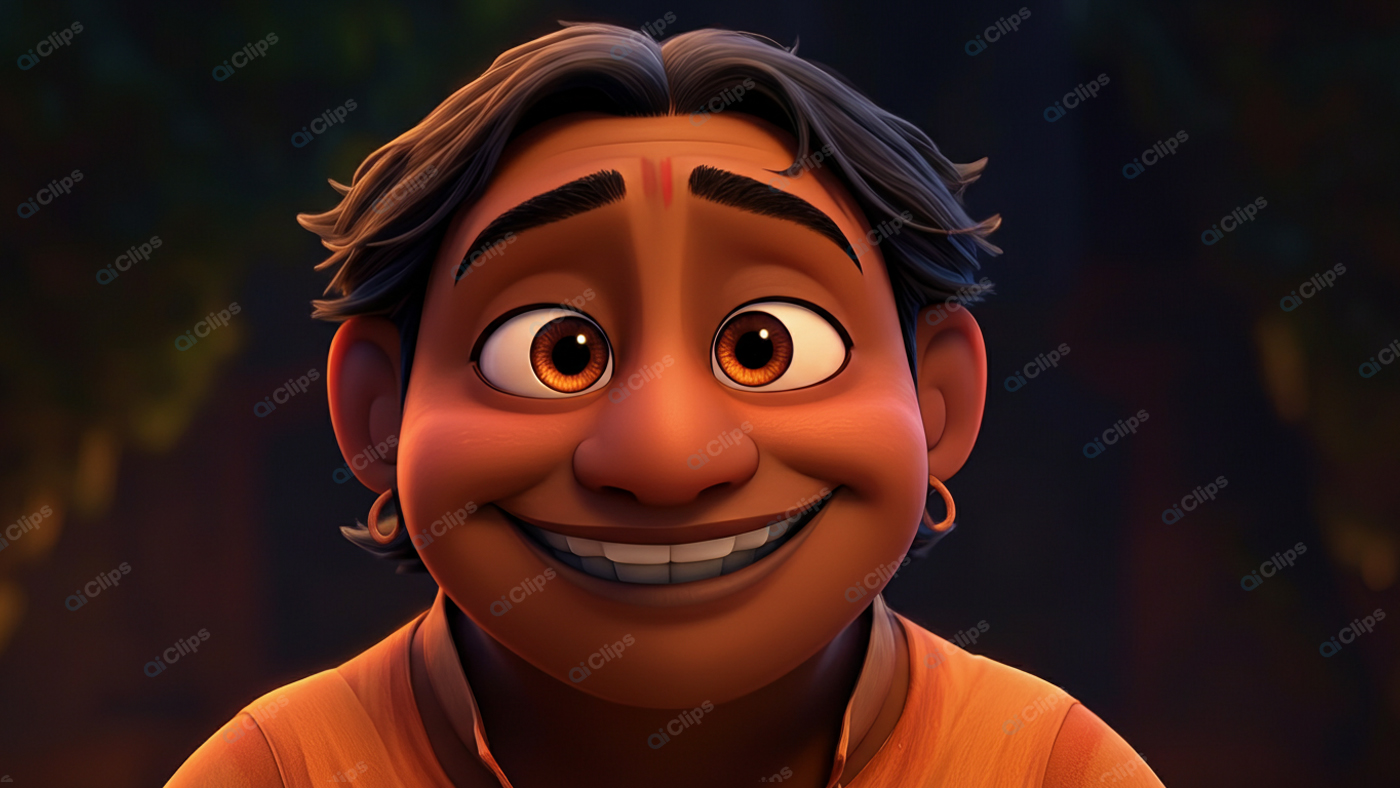 Cheerful Animated Character Portrait with Bright Eyes