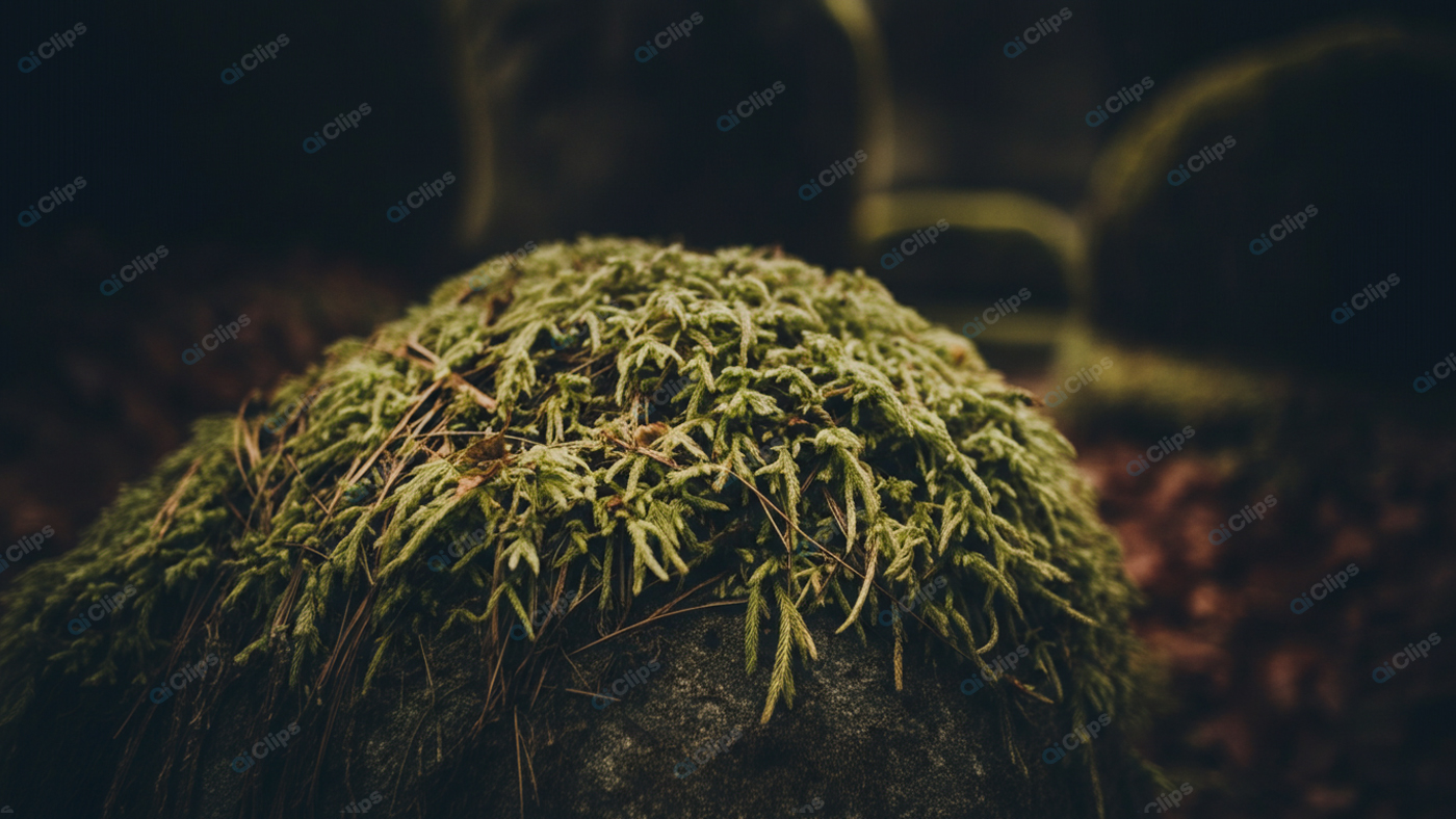 Moss-Covered Rock in Forested Landscape