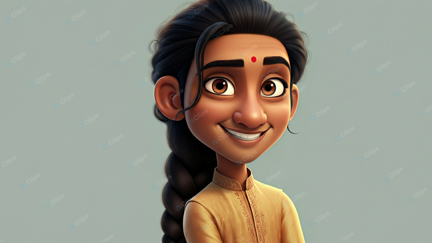 Animated South Asian Character with Traditional Attire