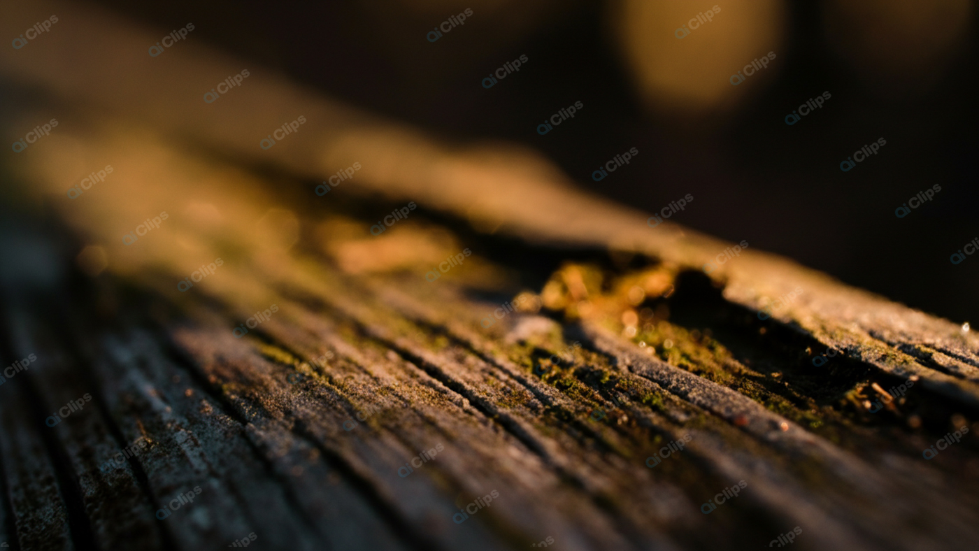 Close-Up of Weathered Wood with Moss and Shadows