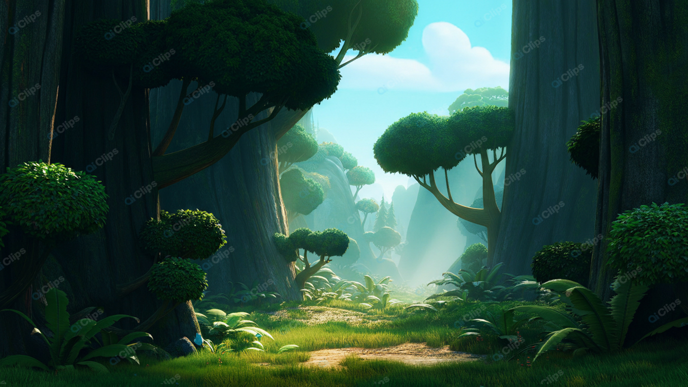 Lush Enchanted Forest Pathway with Sunlight
