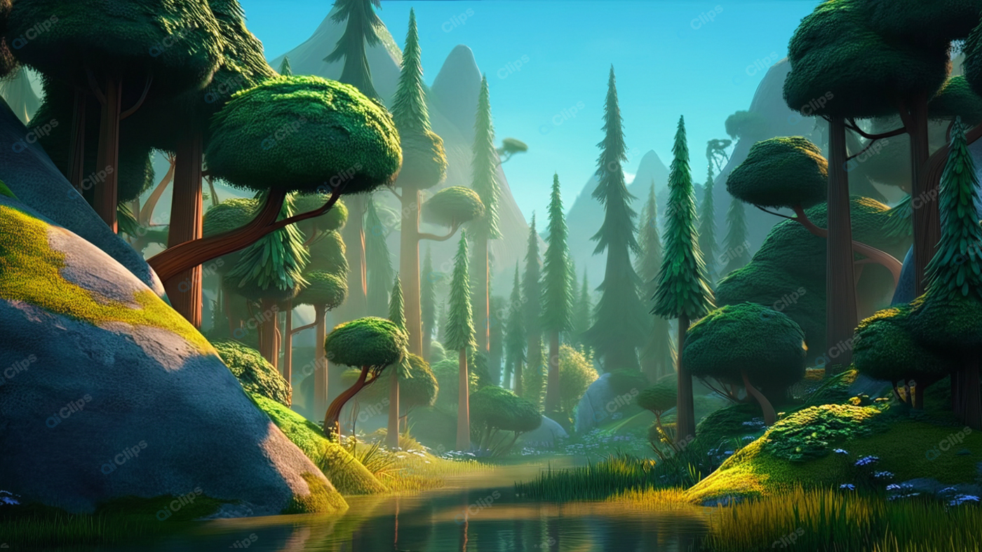 Fantasy Forest Landscape with Sunlit River