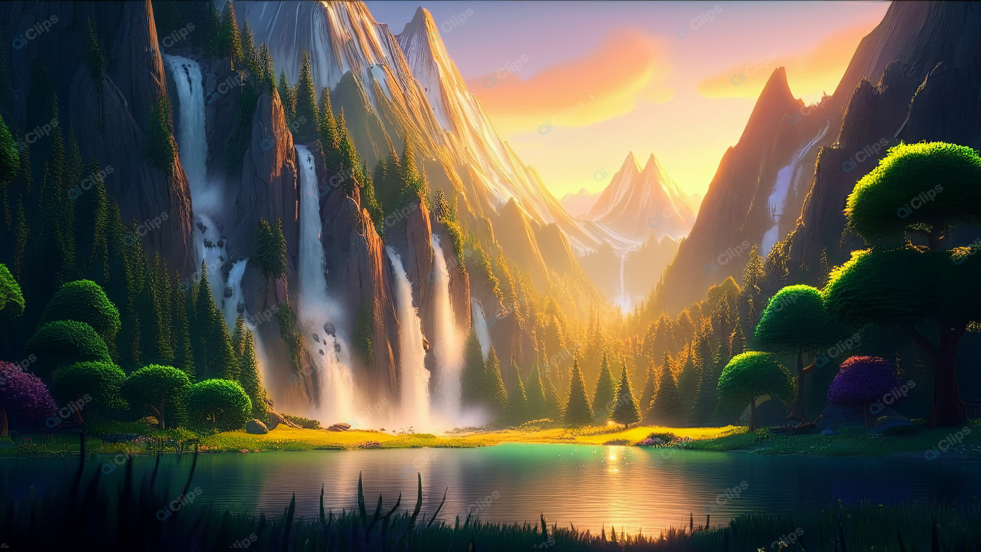 Majestic Mountain Waterfalls at Sunset