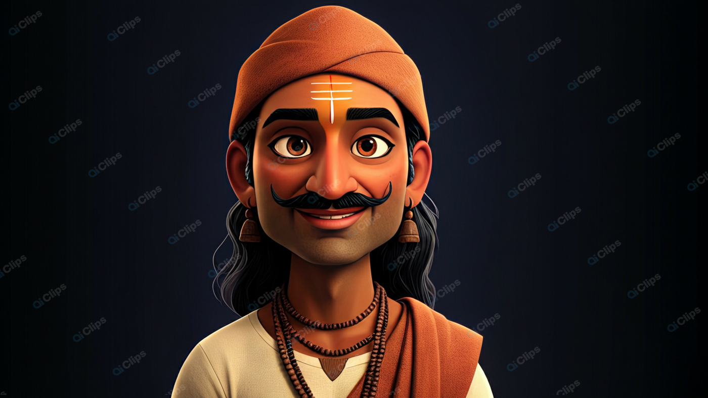 Traditional Indian Animated Character with Turban and Jewelry