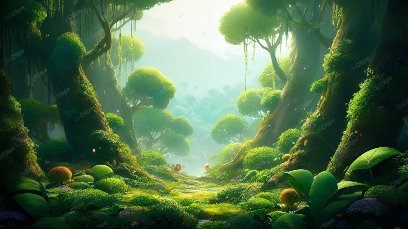 Magical Forest Path Surrounded by Lush Greenery
