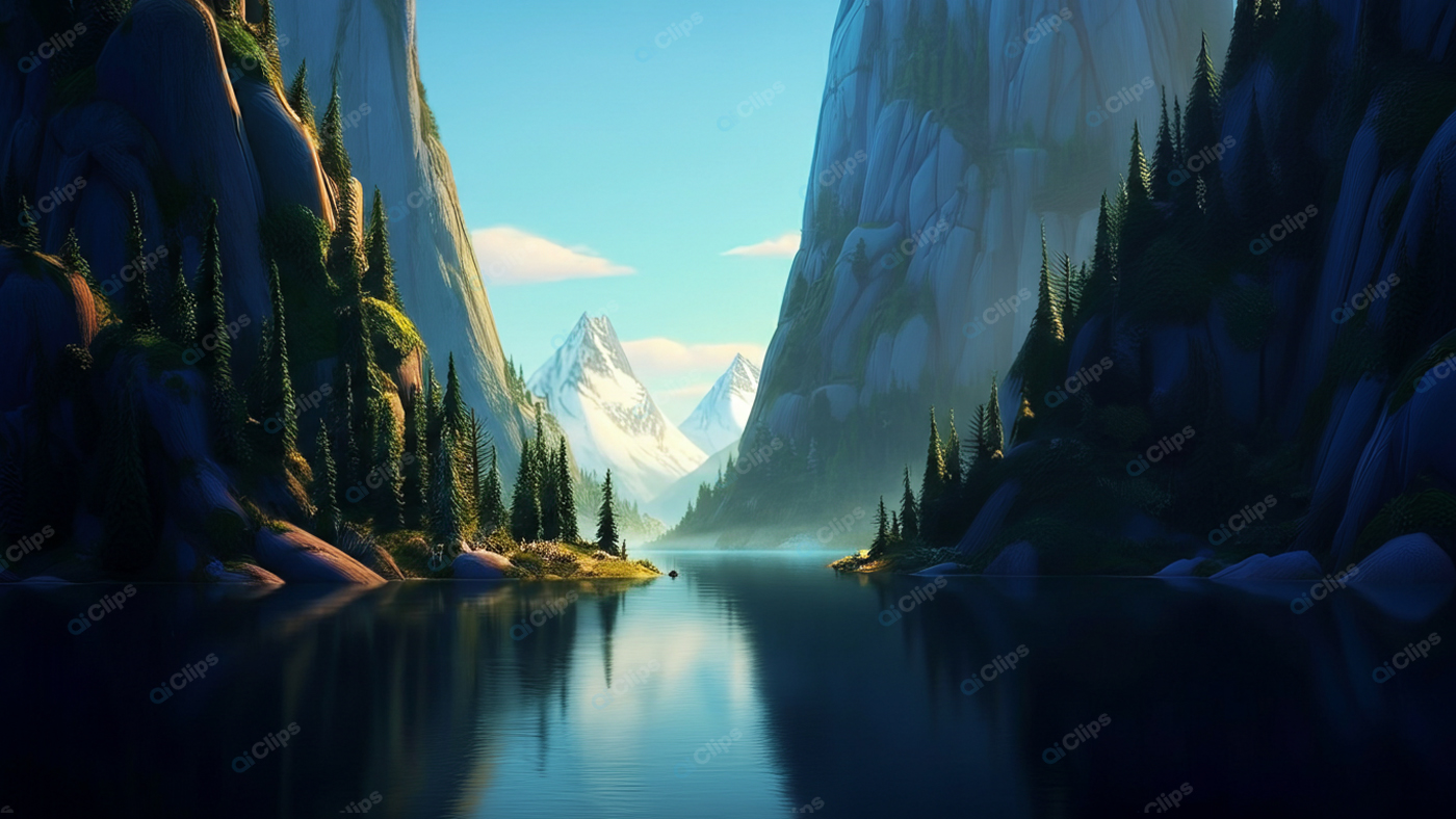 Mountain Lake with Pines and Snowy Peaks