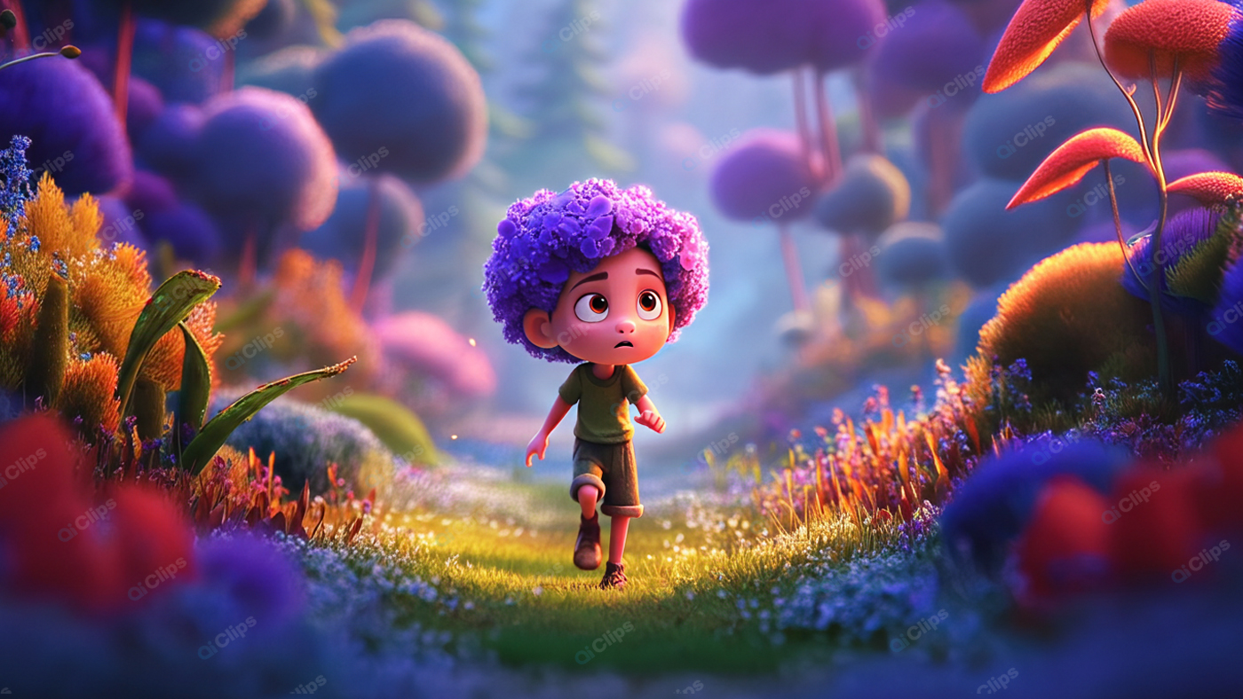 Child in Enchanted Forest with Colorful Flora