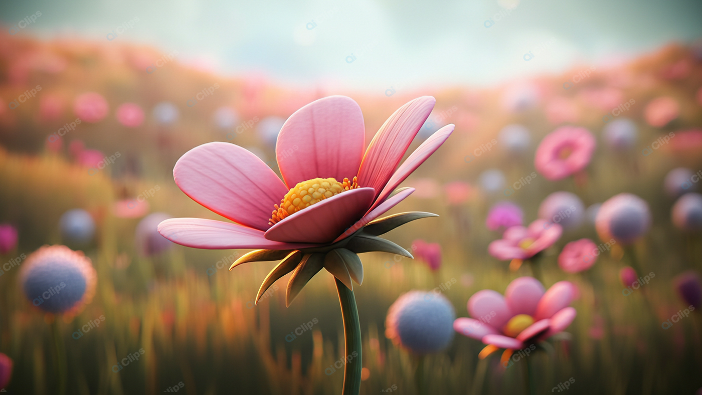 Pink Daisy Flower in Sunlit Meadow