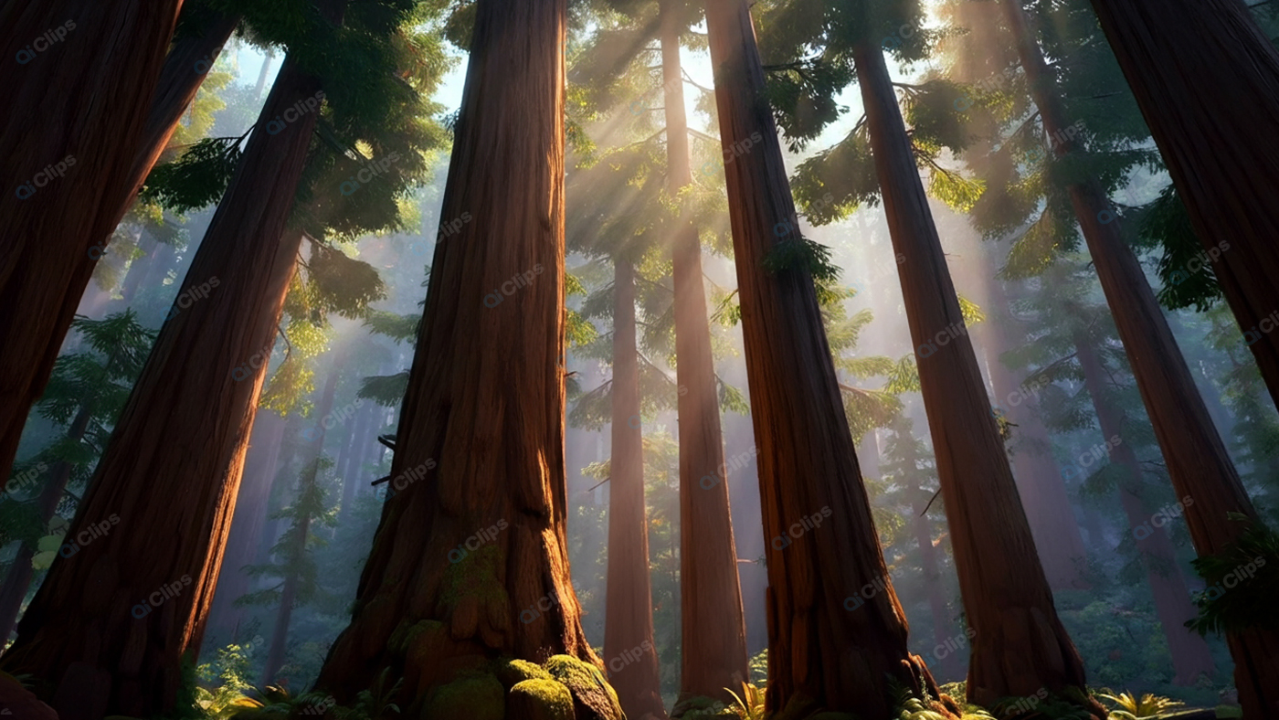 Sunlight Filtering Through Redwood Forest