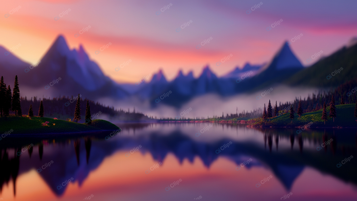 Sunrise Over Misty Mountain Lake with Reflection