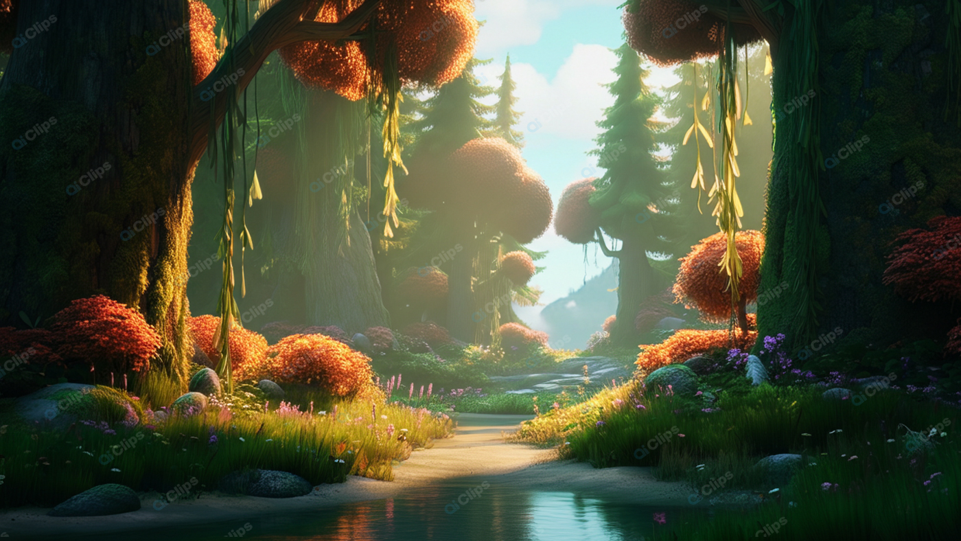Enchanted Forest Path with Vibrant Autumn Foliage