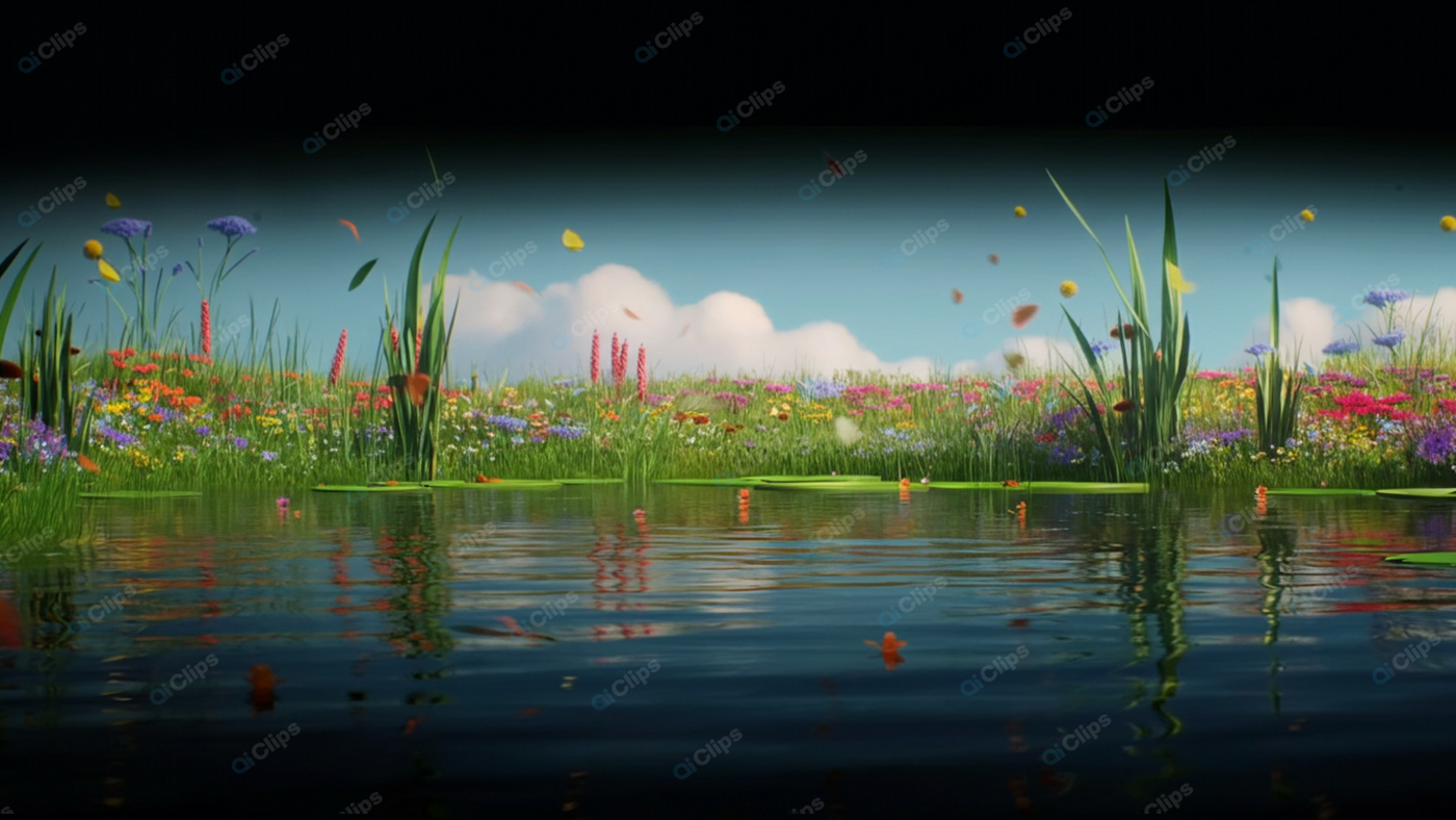 Wildflower Meadow Reflected in Tranquil Pond