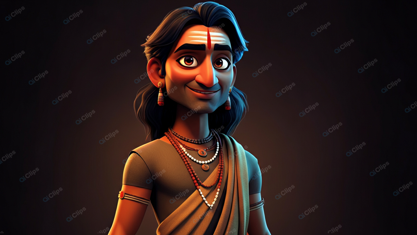 Animated Indian Sage Character with Traditional Attire