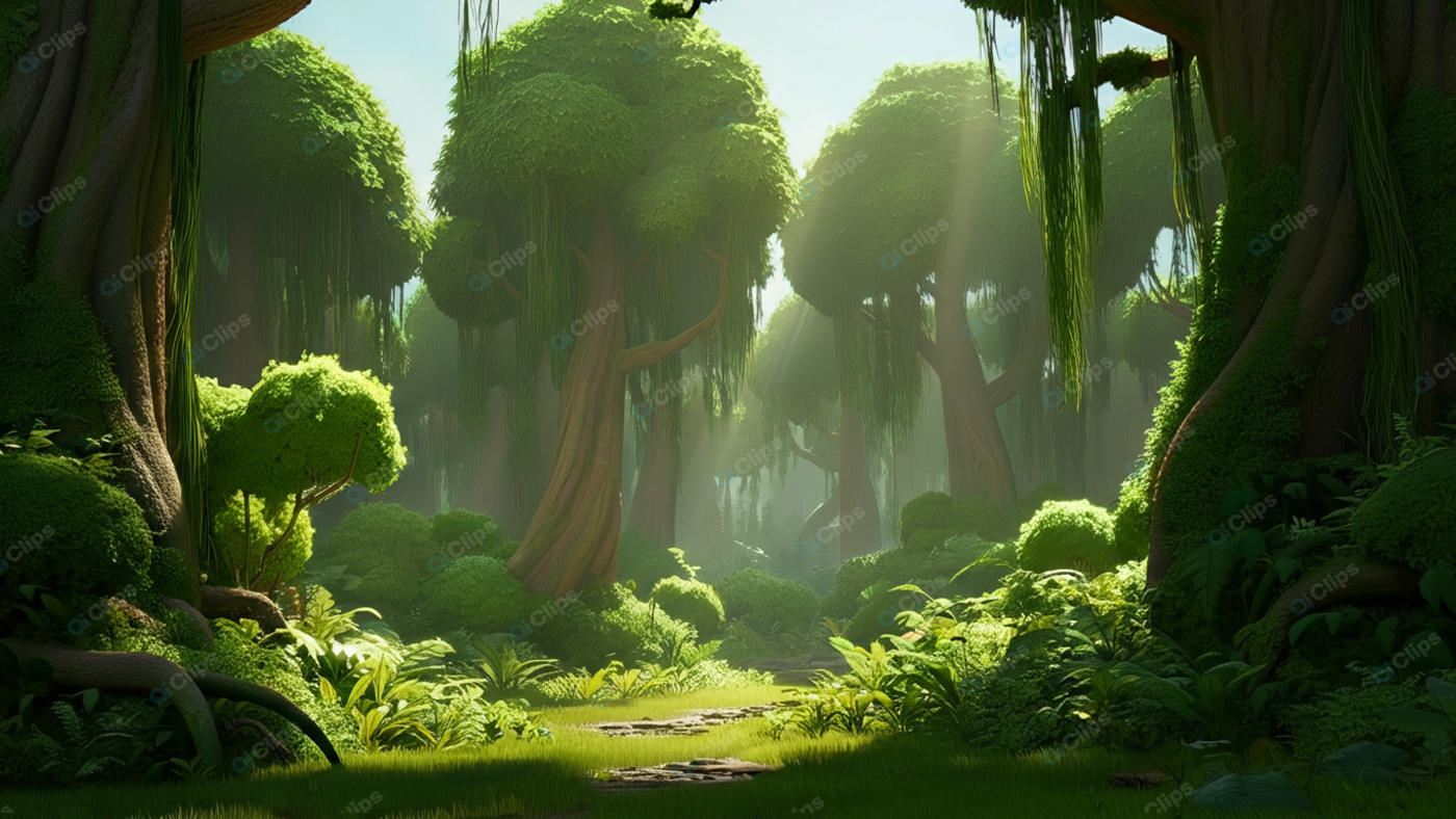 Lush Sunlit Enchanted Forest Trail