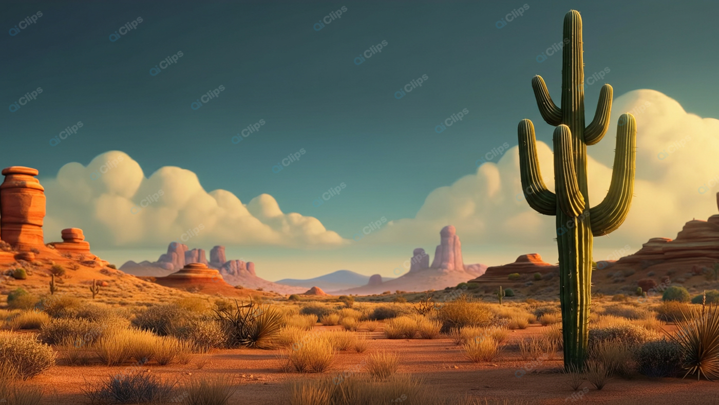 Desert Landscape with Cactus and Rock Formations