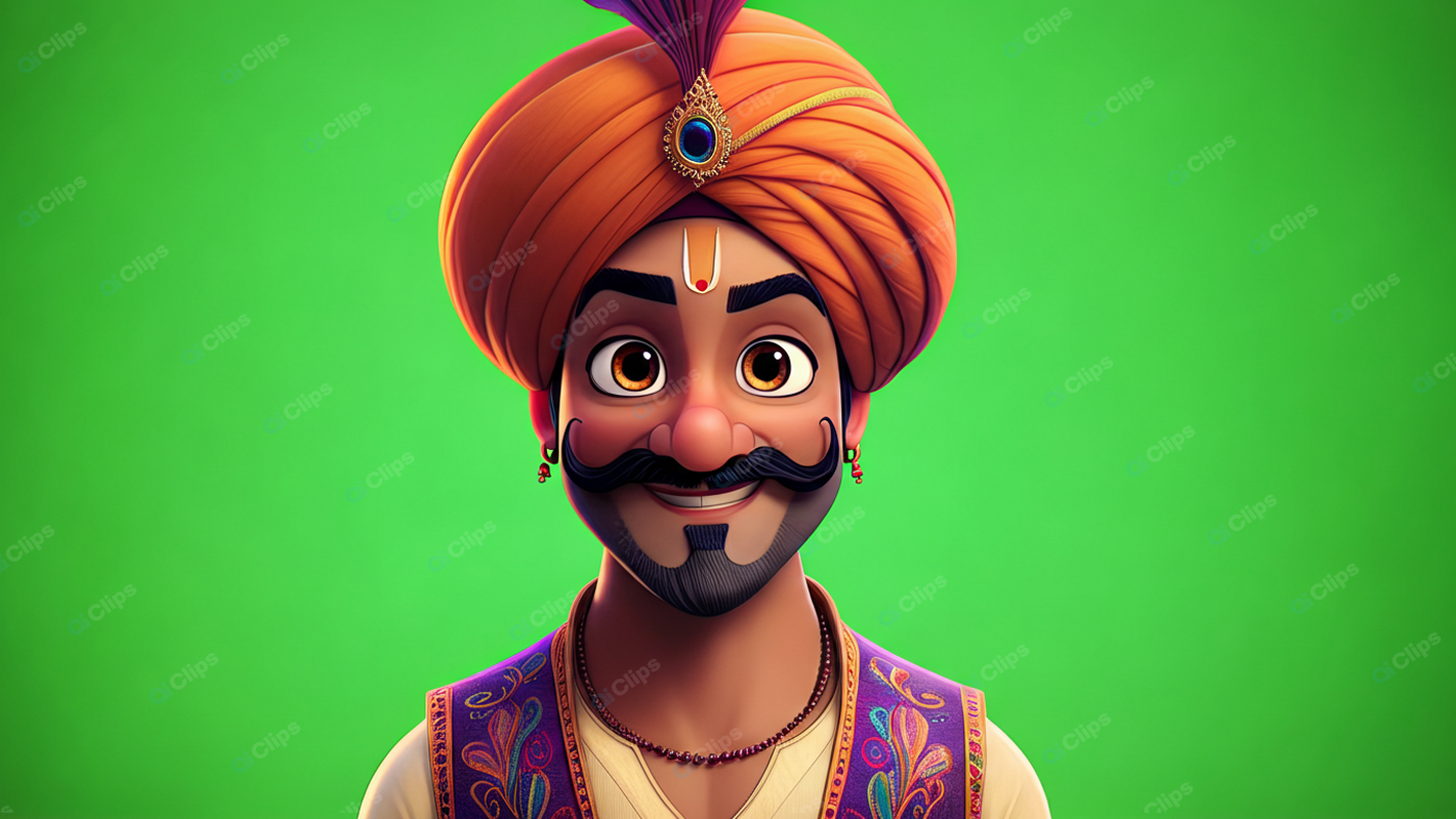 Cartoon Character with Turban on Green Background