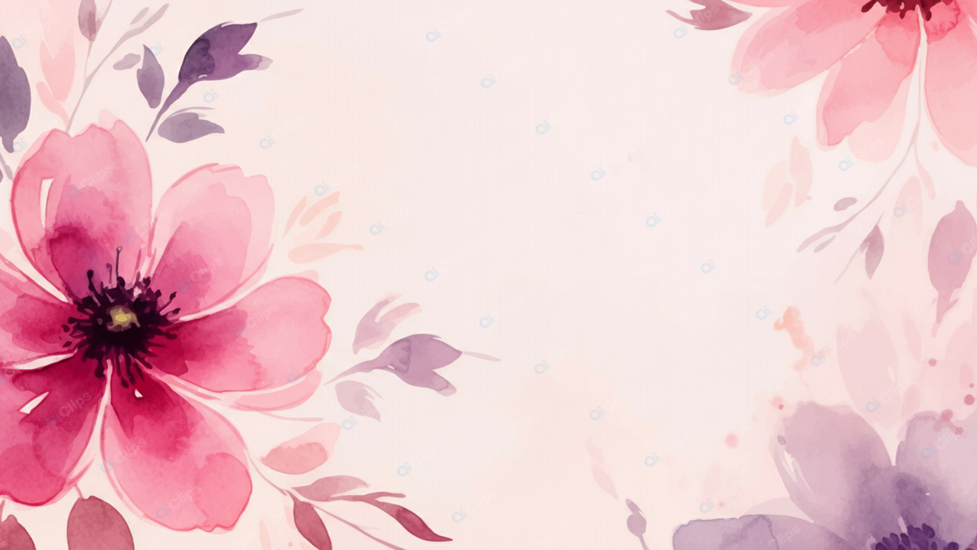 Watercolor Floral Background Featuring Soft Pink and Purple Blooms
