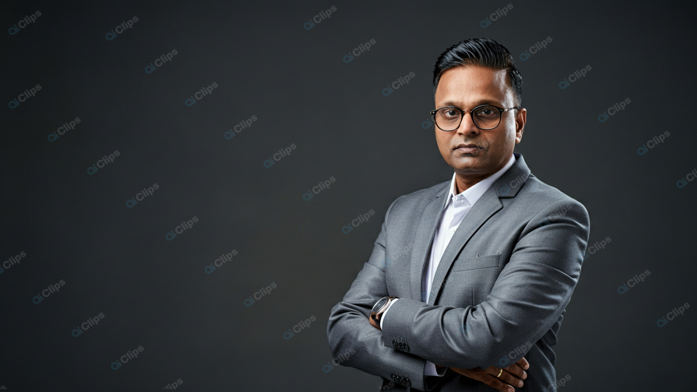 Professional Man in Suit with Glasses and Crossed Arms