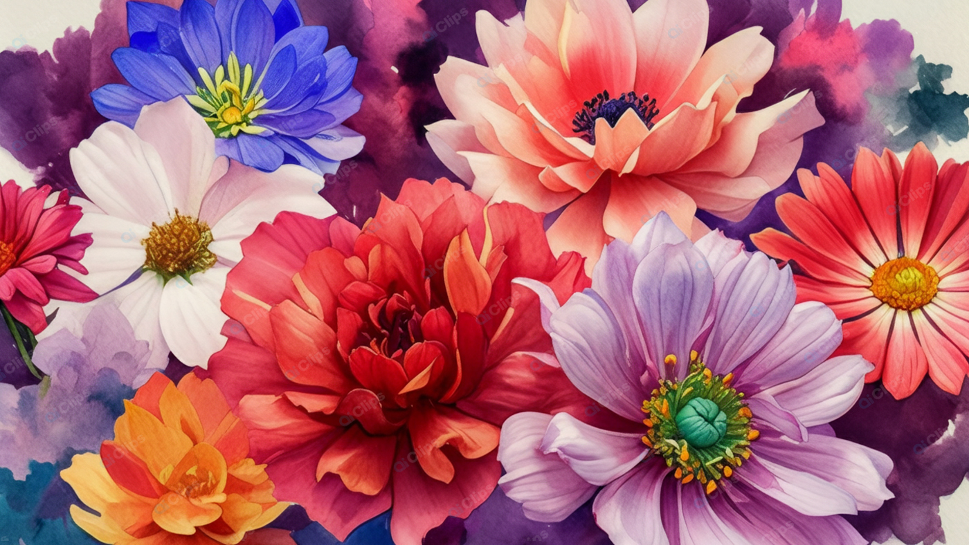 Vibrant Watercolor Flower Bouquet Artwork