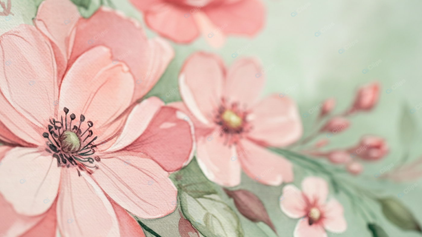 Pink Floral Watercolor Close-Up Painting