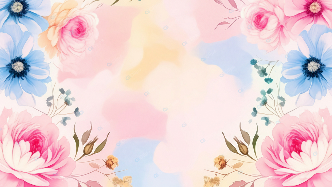 Floral Pastel Watercolor Background with Roses and Anemones