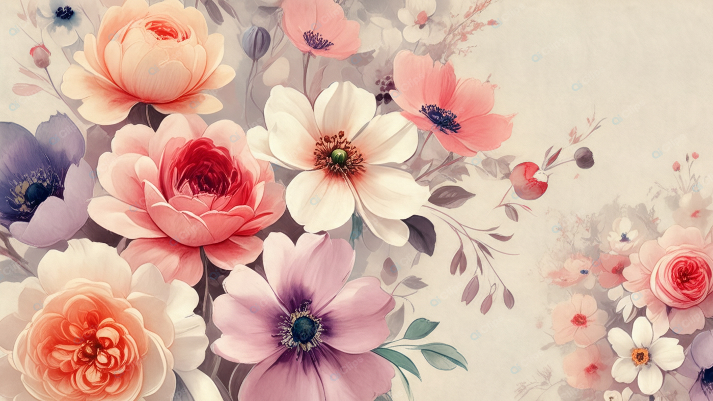 Floral Watercolor Art with Pastel Blossoms