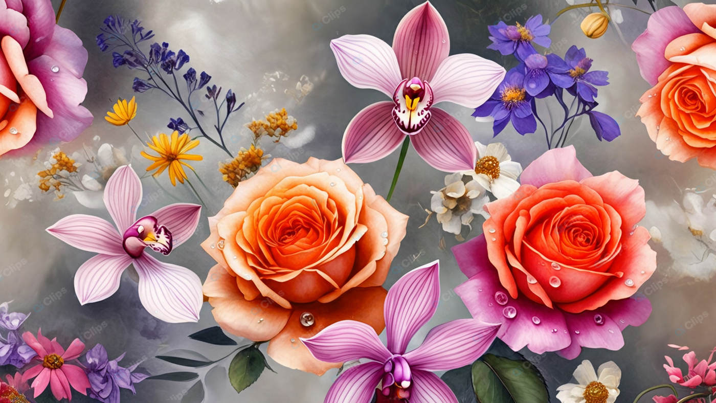 Vibrant Floral Bouquet with Roses and Orchids