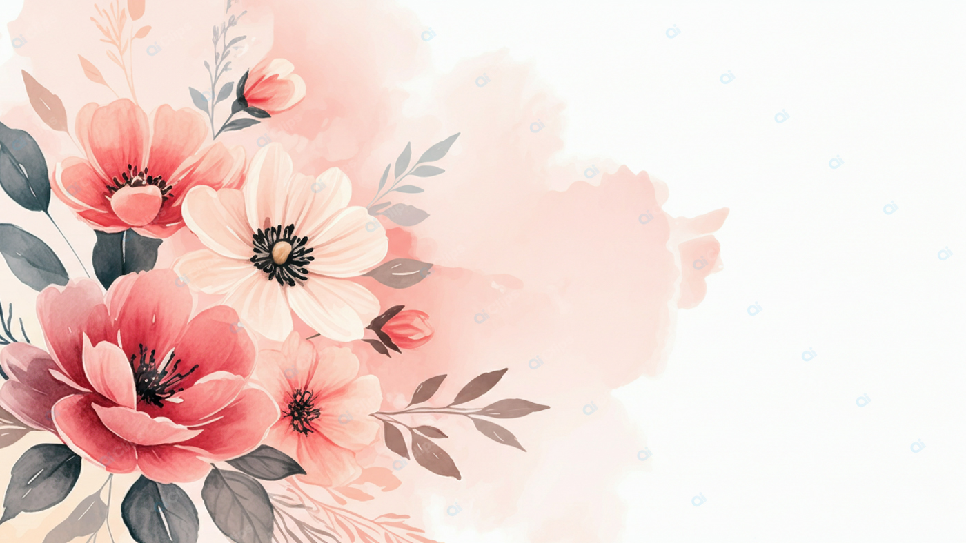 Watercolor Floral Bouquet with Pink and White Flowers