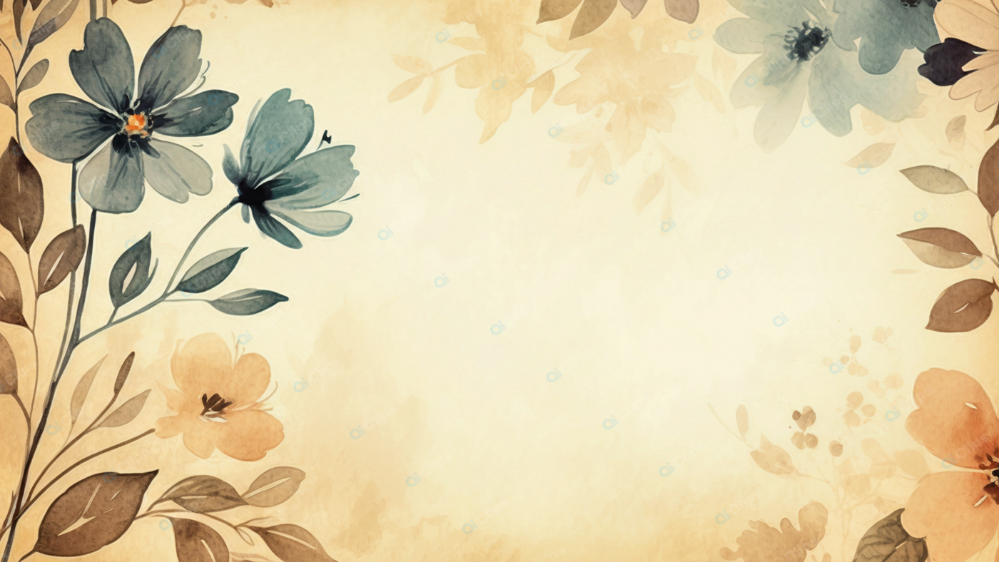 Vintage Floral Watercolor Background with Leaves and Flowers