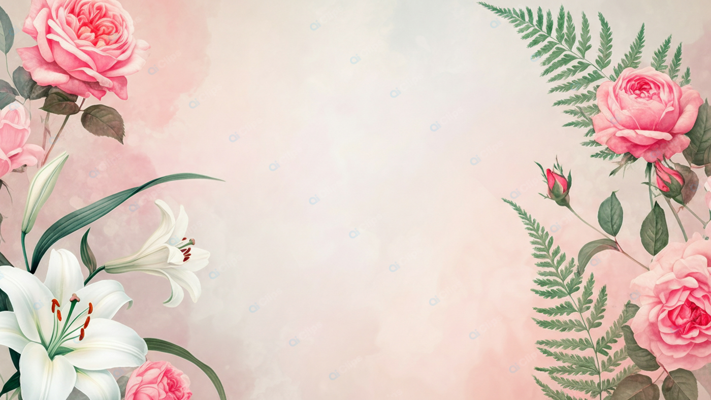 Pink Roses and White Lilies on Soft Background
