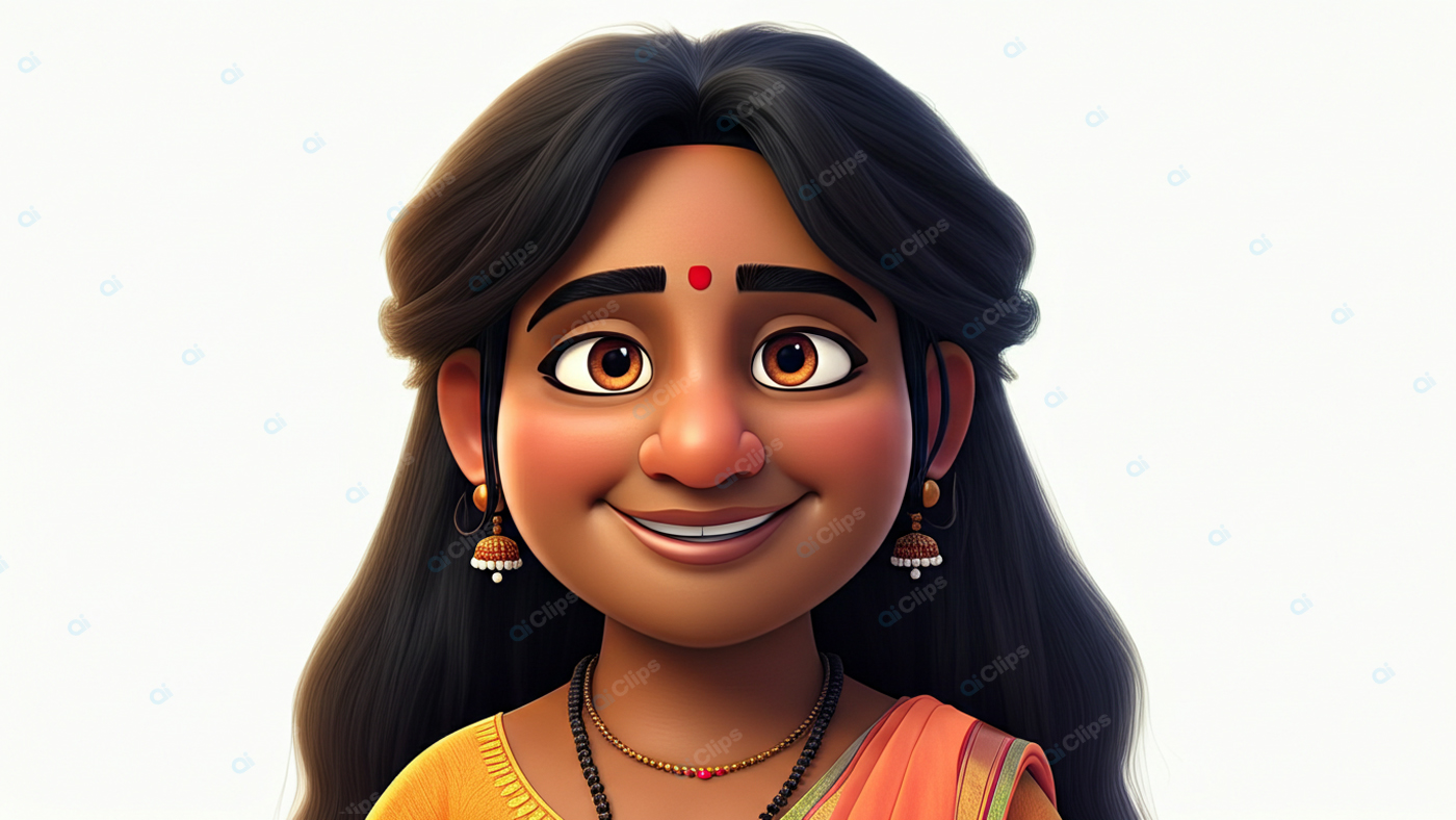 Animated Portrait of Smiling Woman in Traditional Attire