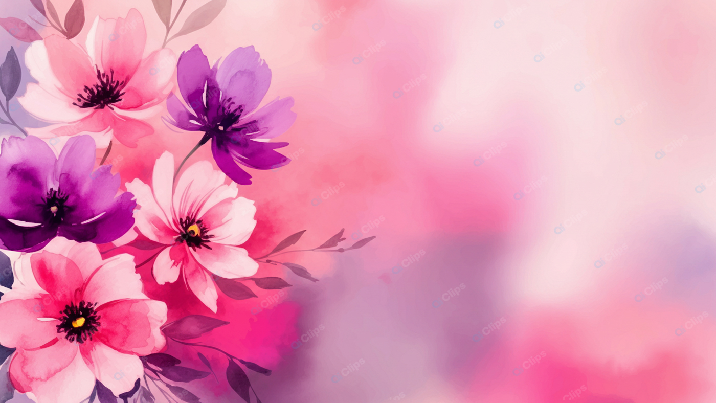 Watercolor Floral Background with Pink and Purple Flowers