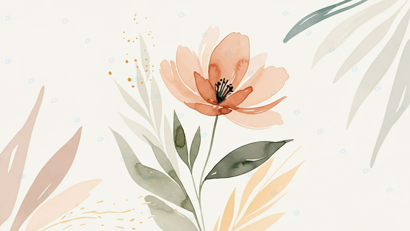 Elegant Watercolor Floral Design with Abstract Leaves