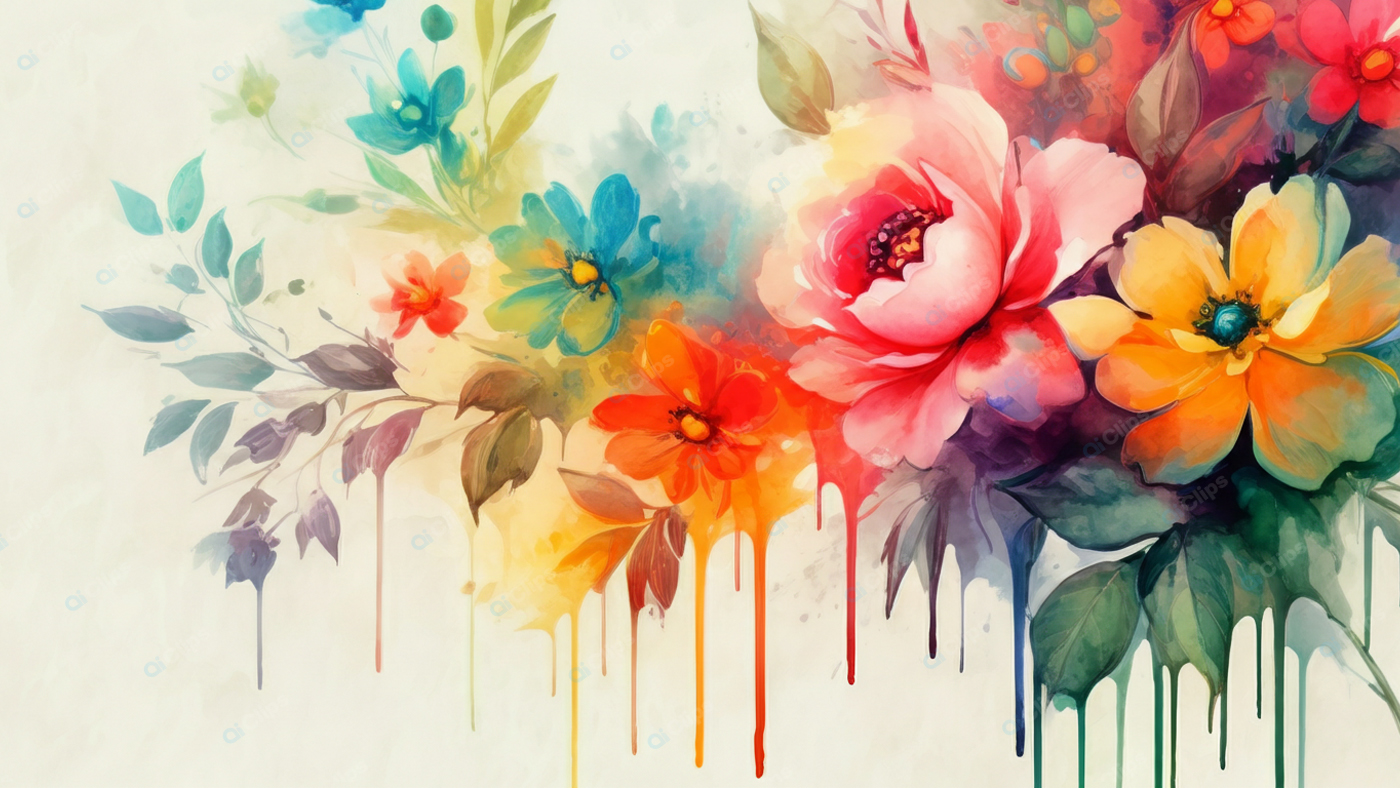 Abstract Floral Watercolor with Vibrant Blooms