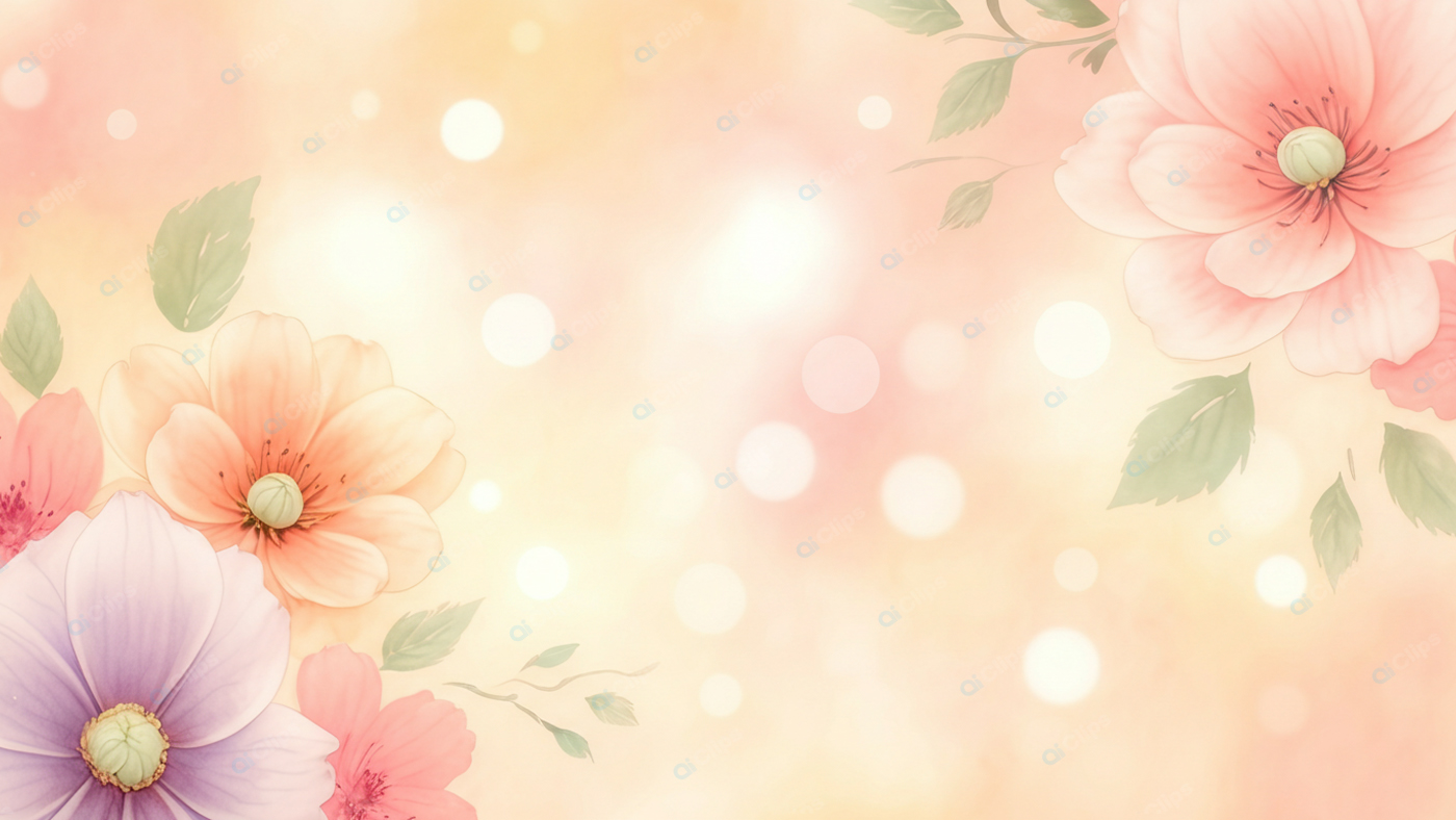 Floral Abstract Background with Pastel Flowers and Leaves