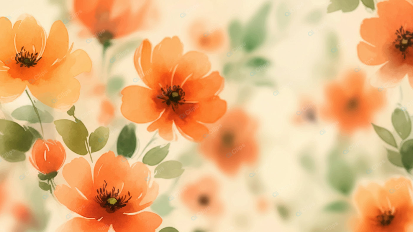 Watercolor Orange Flowers on Cream Background