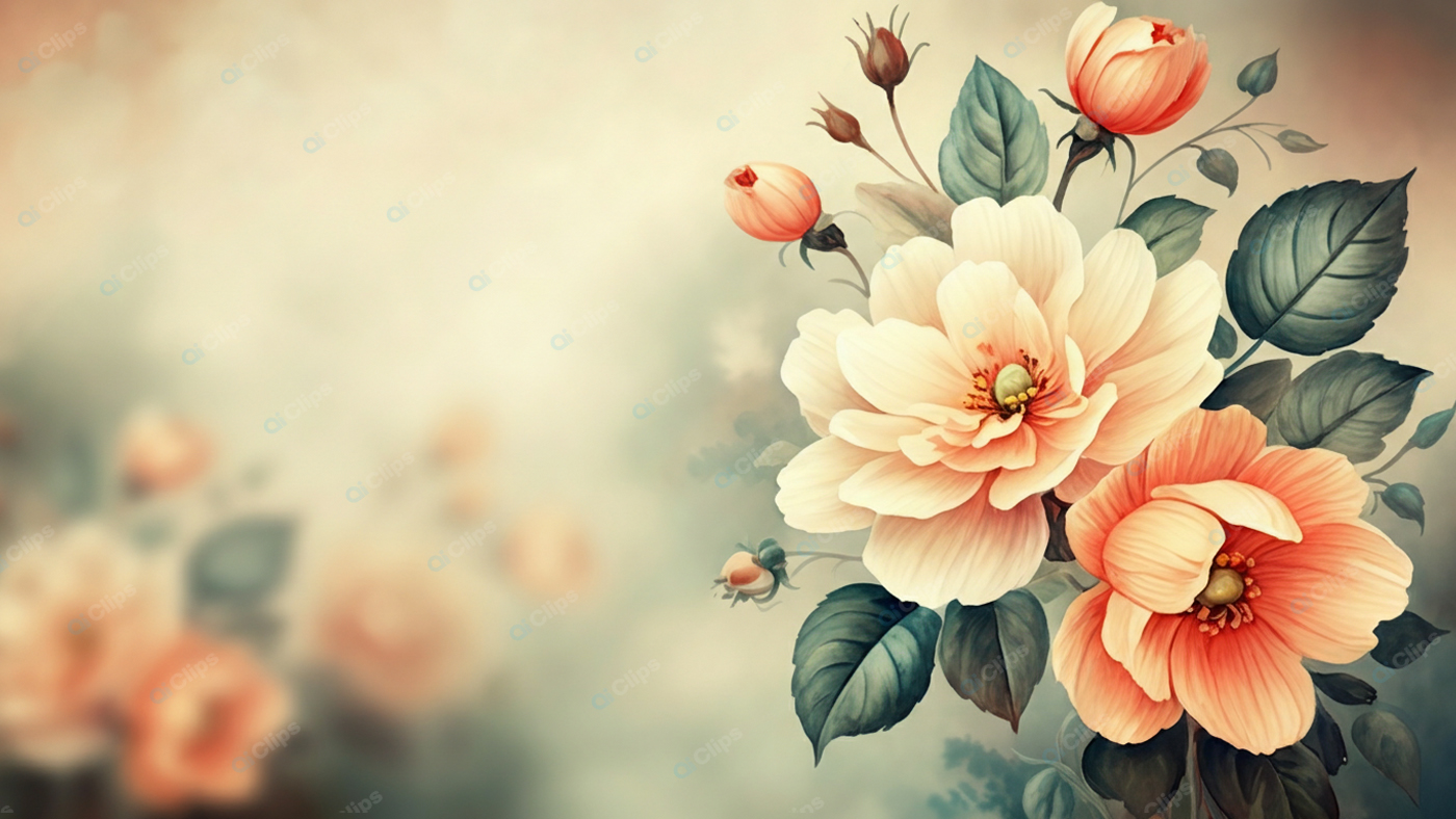 Vintage Floral Artwork with Pastel Roses
