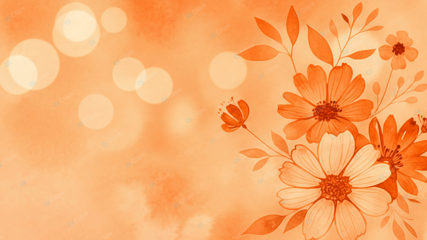 Orange Floral Abstract with Leaves and Bokeh Lights