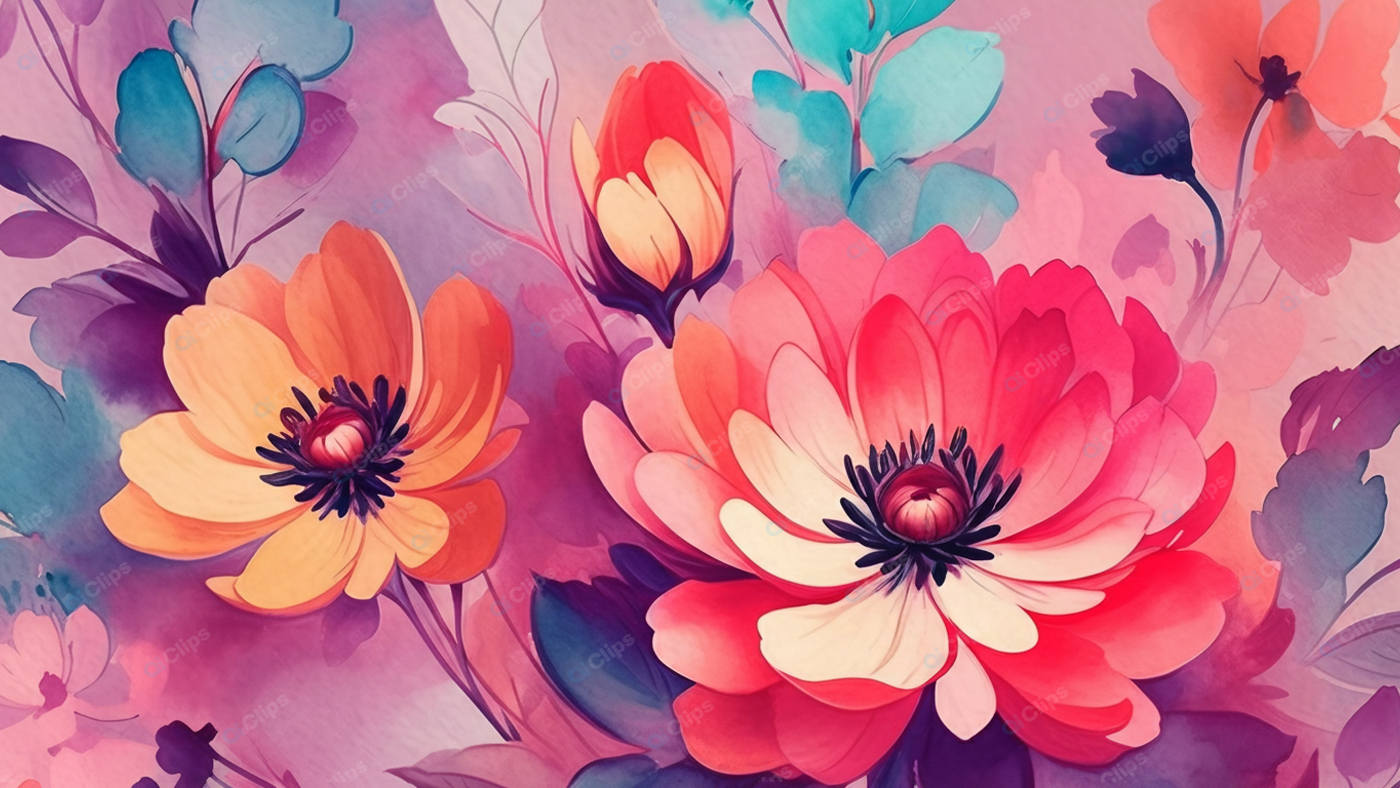 Vibrant Watercolor Floral Art with Bold Blooms