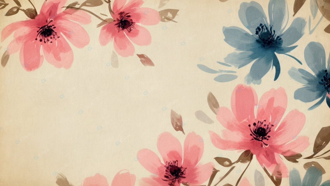 Vintage Floral Watercolor Background with Pink and Blue Flowers