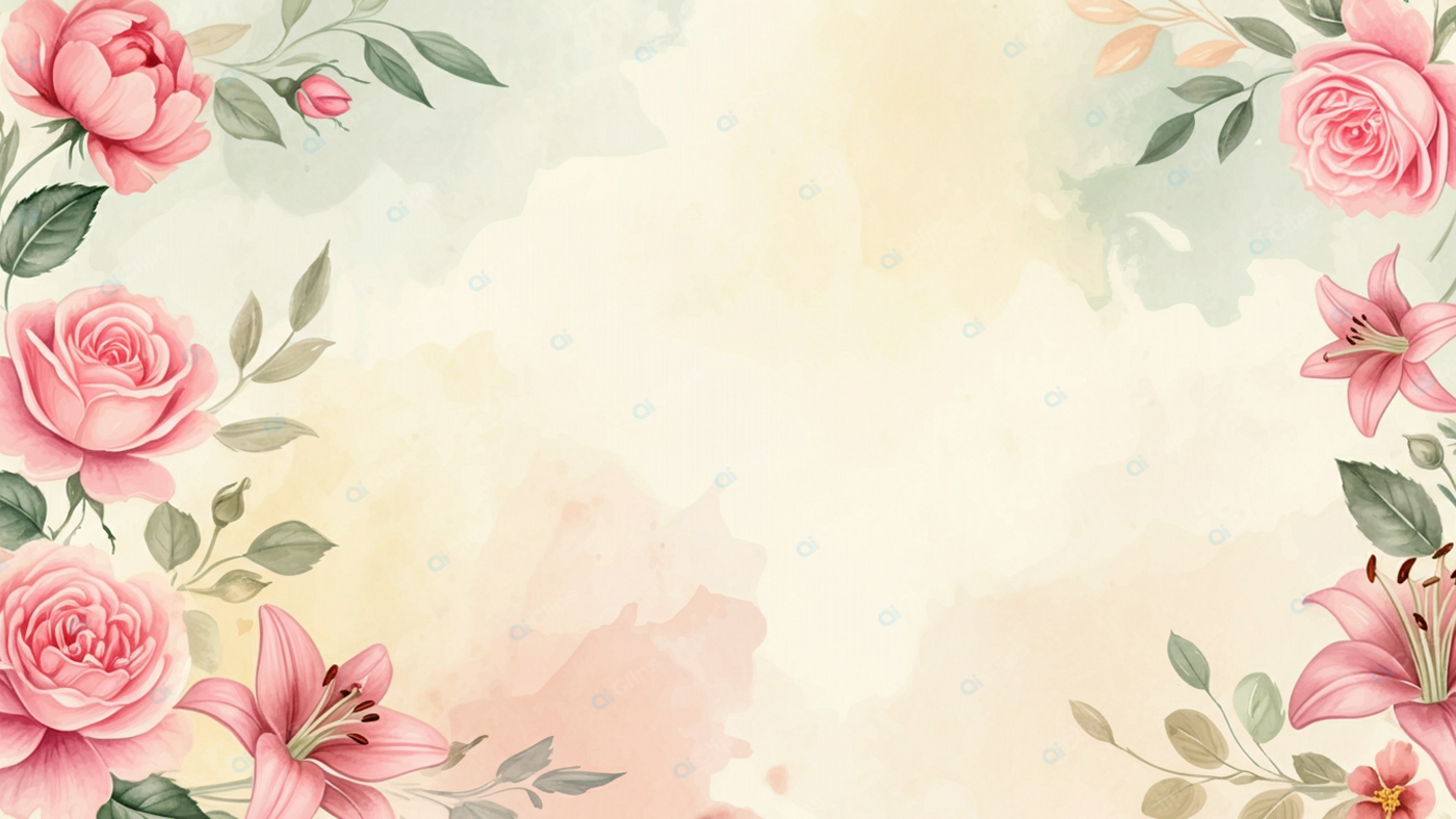 Floral Watercolor Background with Roses and Lilies
