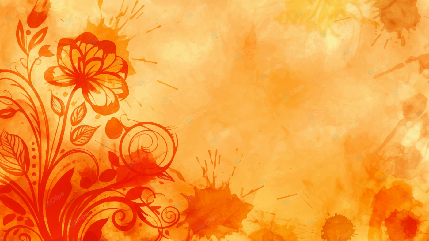 Floral Abstract Background with Orange Watercolor Design