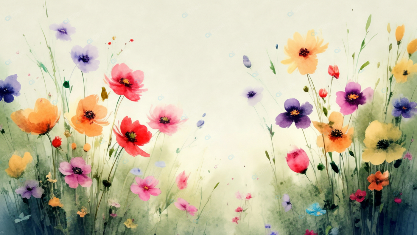 Colorful Wildflowers Watercolor Art on White Background